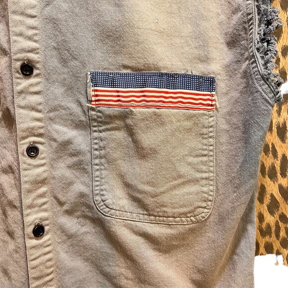 Vintage 80's Levi Union Steel Workers Button Down Sleeveless Shirt Large - Picture 9 of 10